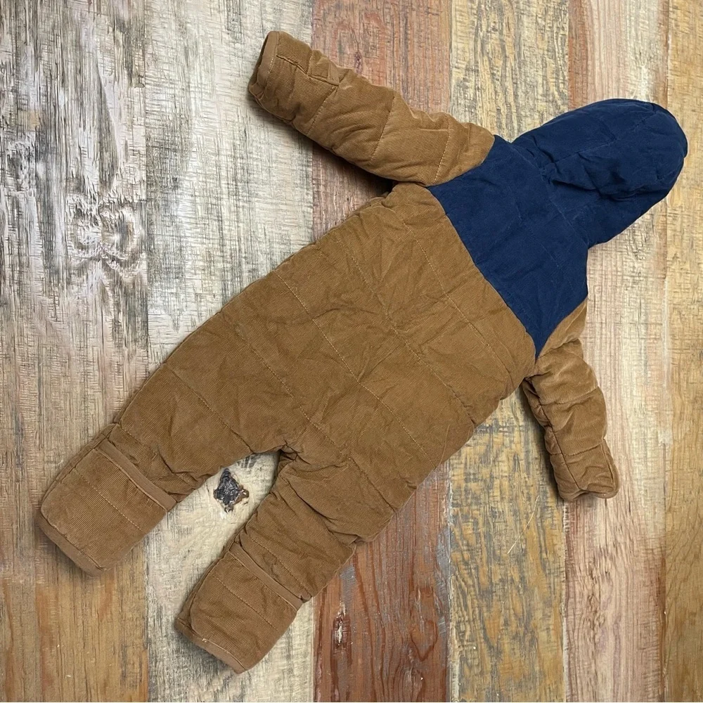 Eddie Bauer infant 6 to 9 month one piece corduroy snowsuit Navy/caramel lined